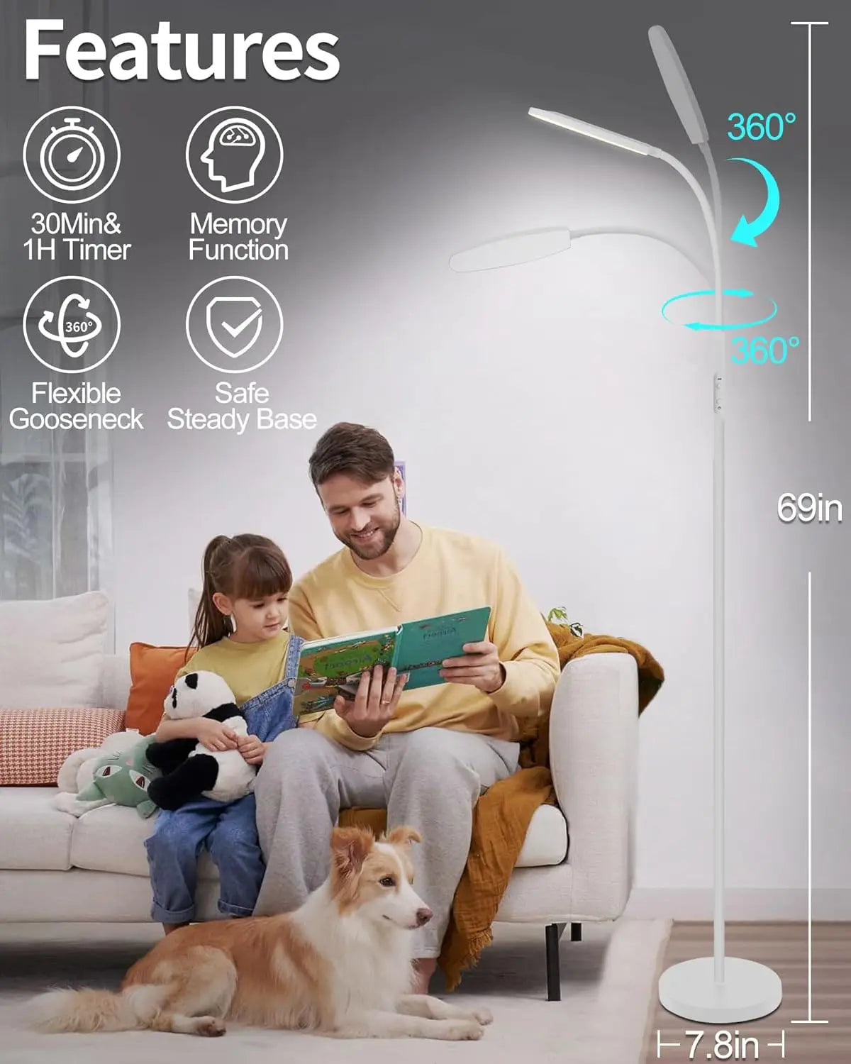 10000 Lux UV-Free Light Therapy Lamp with Remote, Adjustable Color & Brightness for Better Sleep & Mood