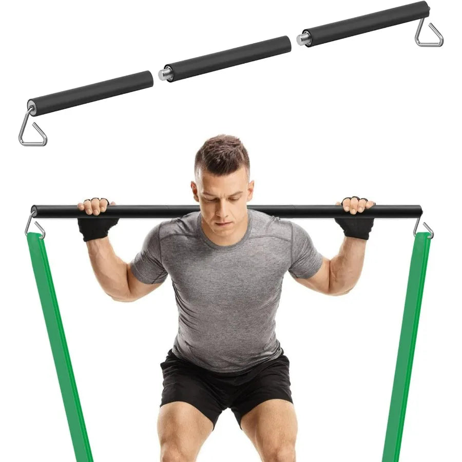 Portable Resistance Band Bar for Home Fitness Training: 26.4in or 39.4in Adjustable Workout Bar for Strength Exercises Ideal fo