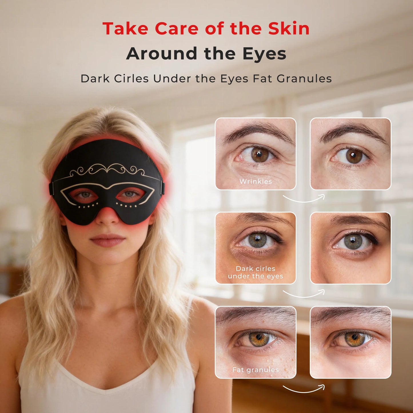 ed Light Eye & Forehead Mask,Red Light Therapy for Eyes mask,4 Colors,150 LEDs Eye Mask with Infrared Light for Under-Eye Wrinkl