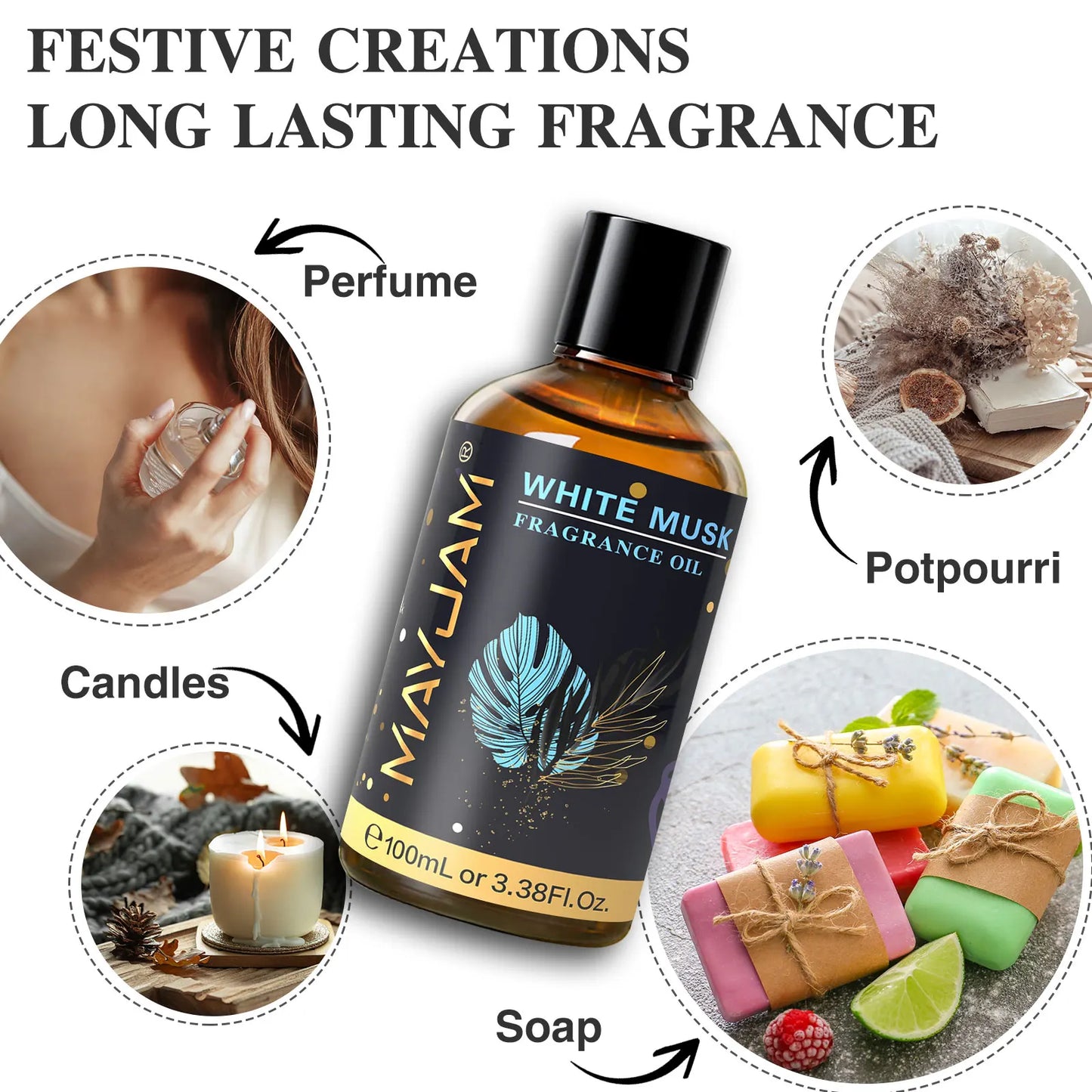 MAYJAM White Musk Baby Powder Almond Vanilla Scent Diffuser Oil,100ml Fruit Essential Oil Strawberry Watermelon Cherry Candle