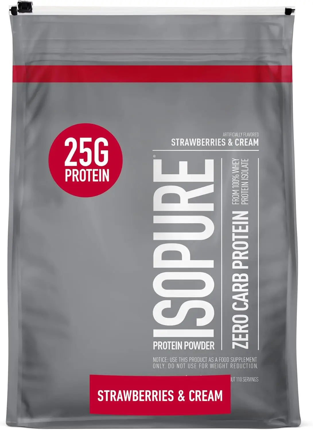 Zero Carb 100% Pure Whey Isolate Protein Powder, Lactose Free, Gluten Free, With Vitamins, Strawberries & Cream, 25g Pro