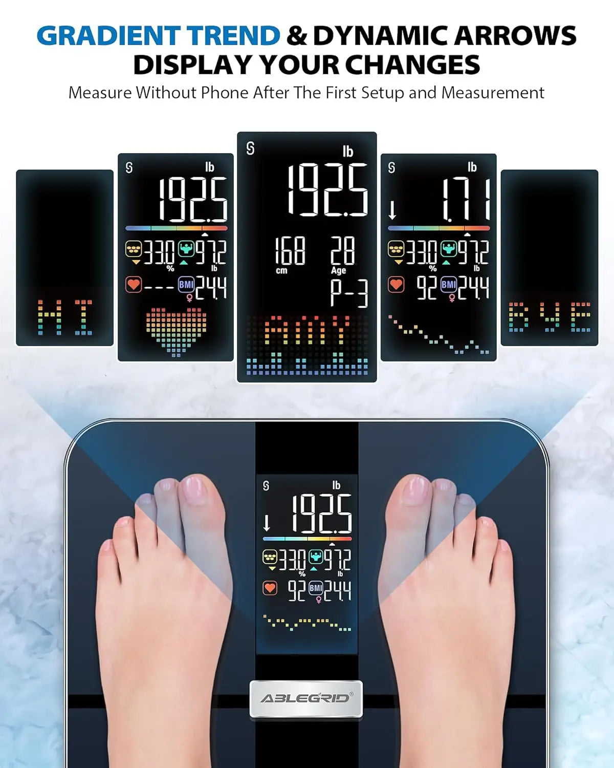 Smart Rechargeable Body Fat Scale with 22 Health Metrics, Heart Rate Monitor, 400lb Capacity