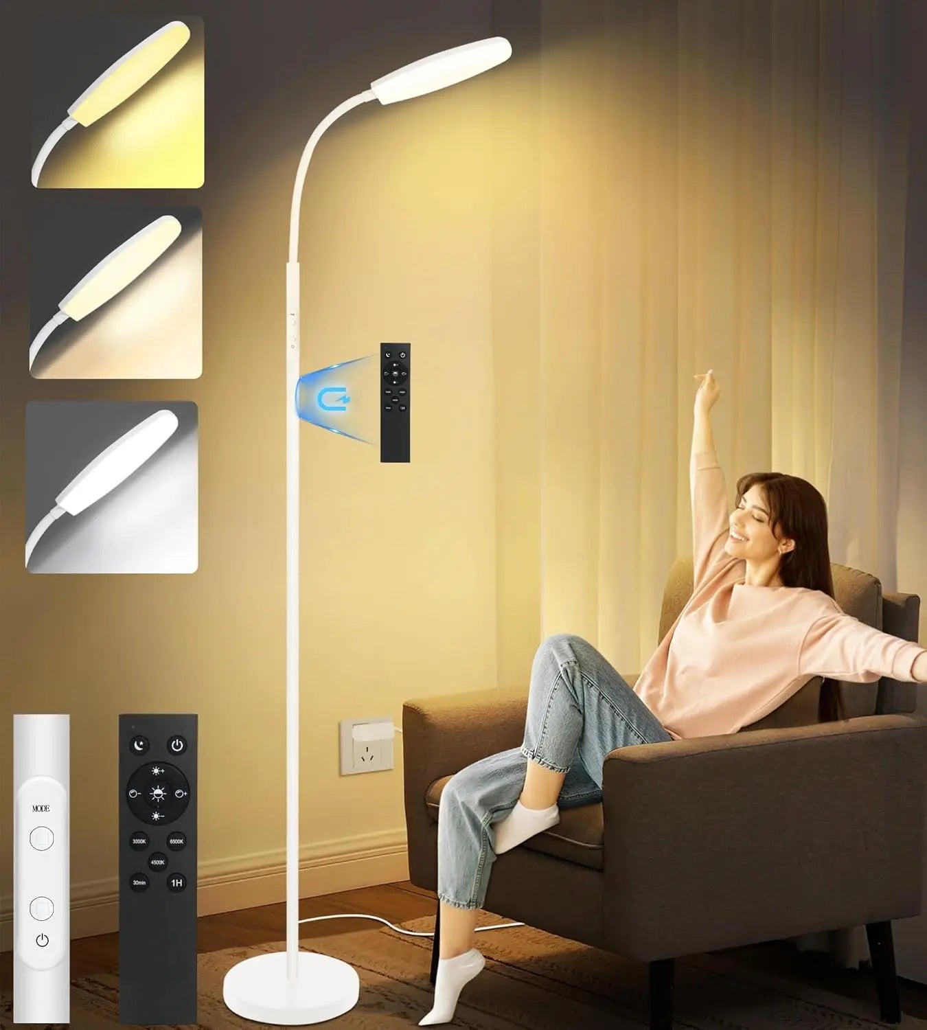 10000 Lux UV-Free Light Therapy Lamp with Remote, Adjustable Color & Brightness for Better Sleep & Mood