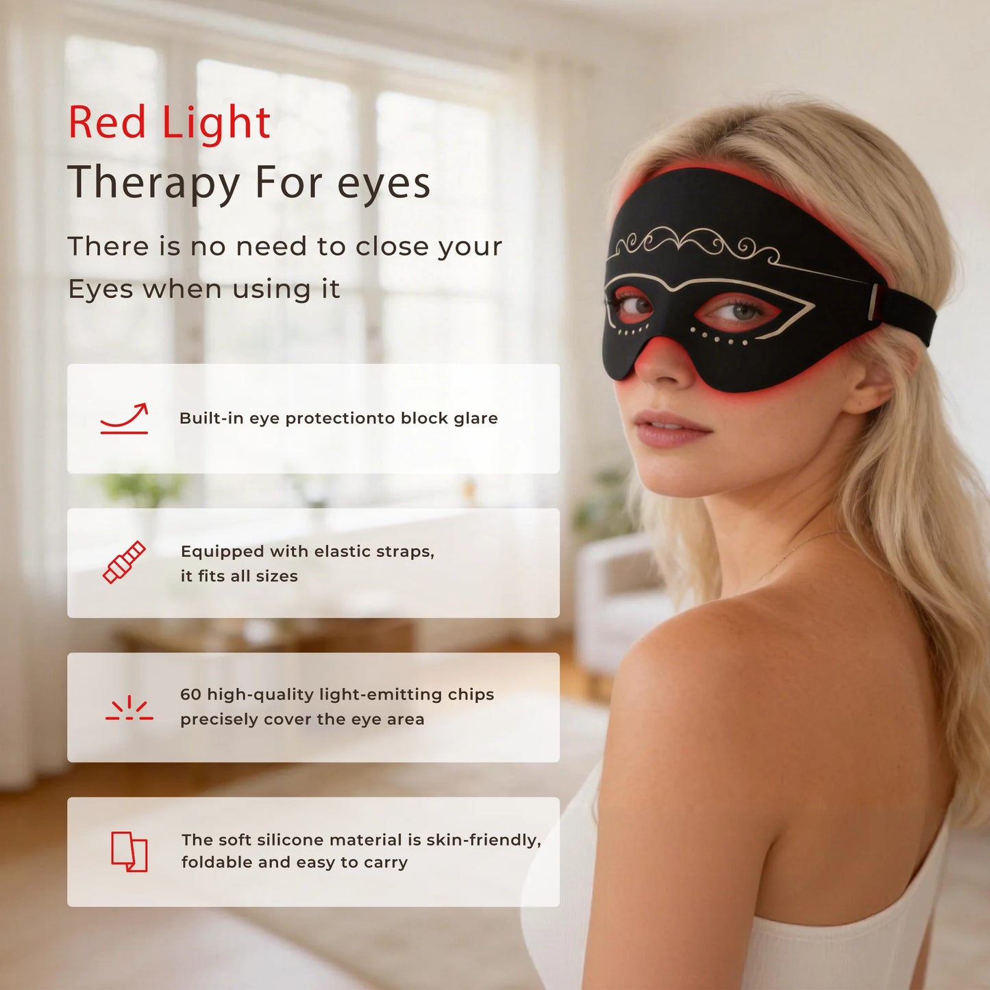 ed Light Eye & Forehead Mask,Red Light Therapy for Eyes mask,4 Colors,150 LEDs Eye Mask with Infrared Light for Under-Eye Wrinkl