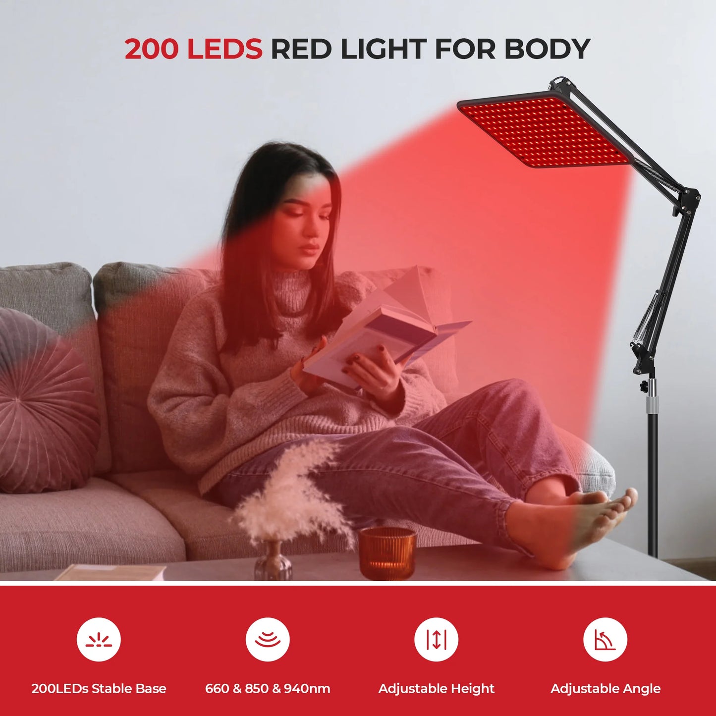 FDA-Cleared Beuchan Whole Body Red Light Therapy Device - Adjustable 660nm/850nm/940nm Large Panel & Stable Stand
