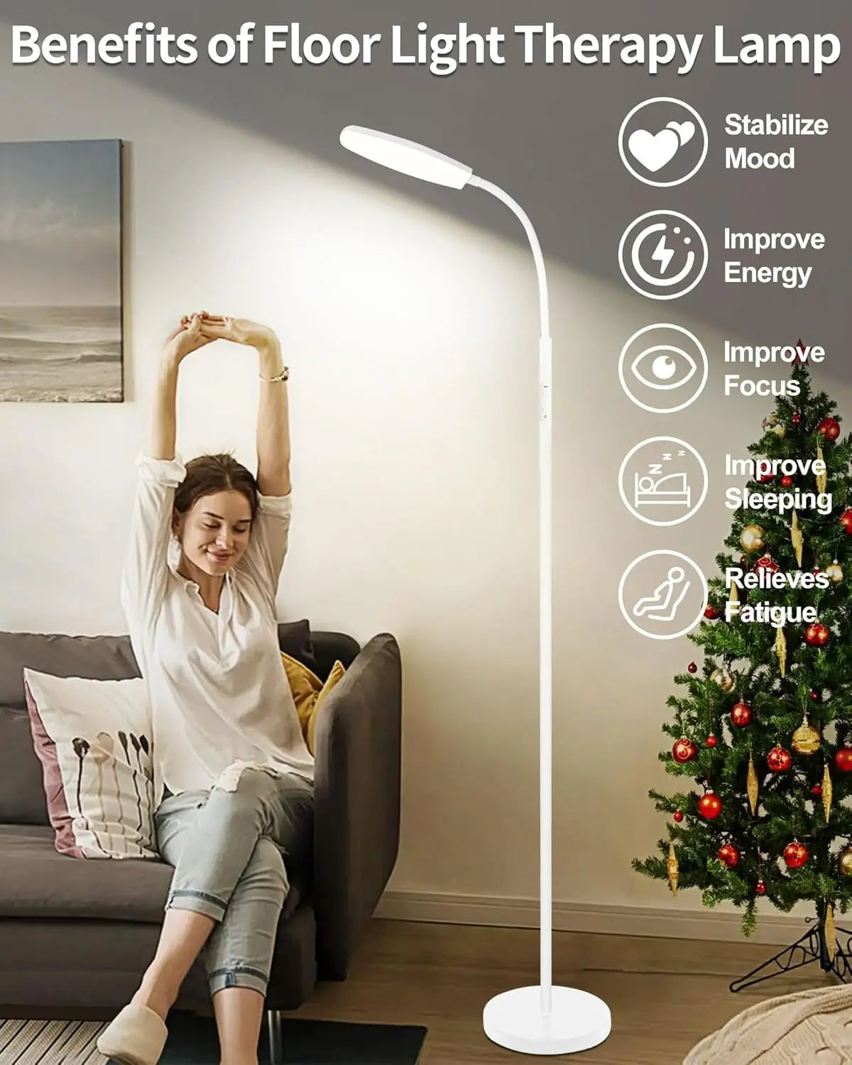 10000 Lux UV-Free Light Therapy Lamp with Remote, Adjustable Color & Brightness for Better Sleep & Mood