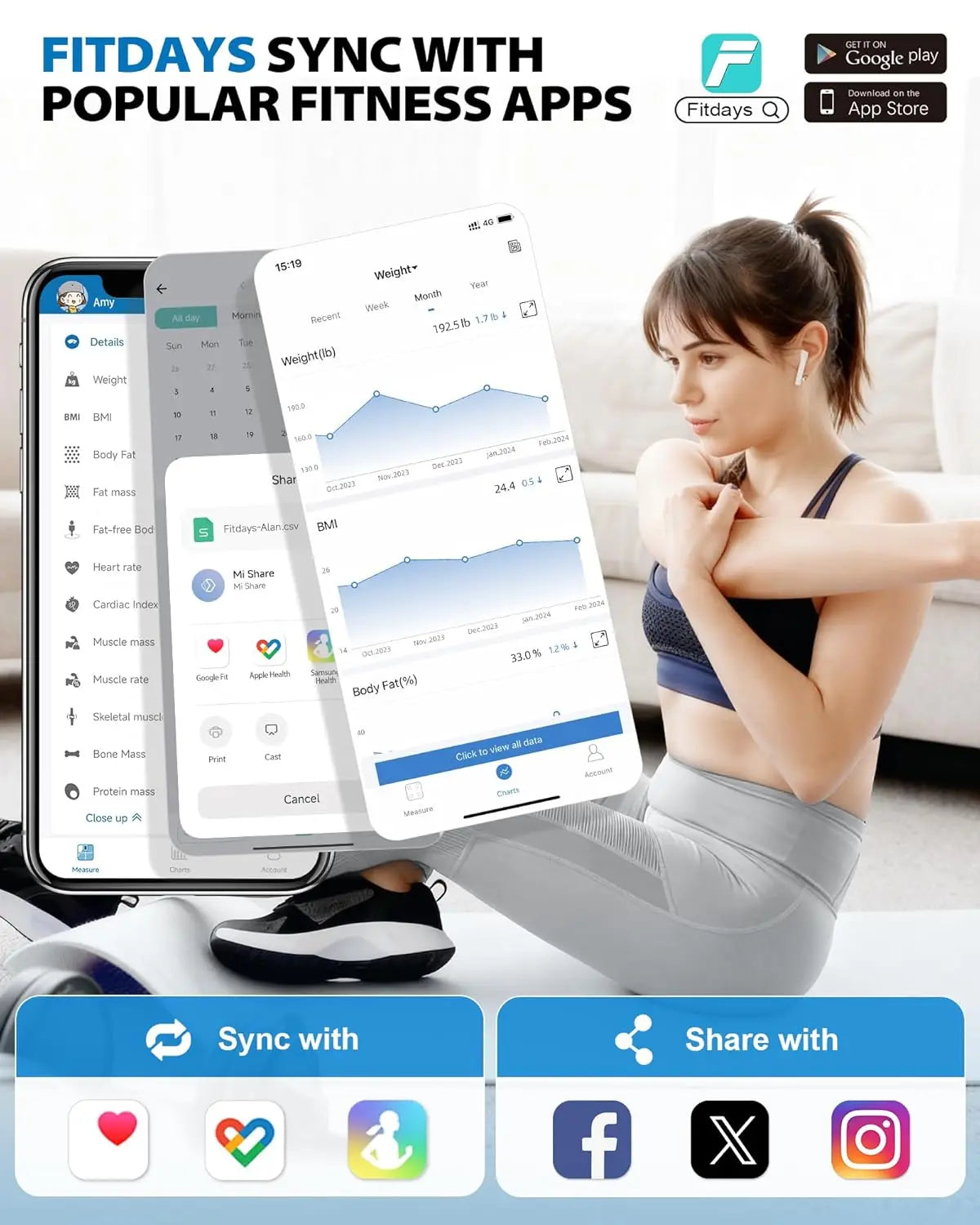 Smart Rechargeable Body Fat Scale with 22 Health Metrics, Heart Rate Monitor, 400lb Capacity