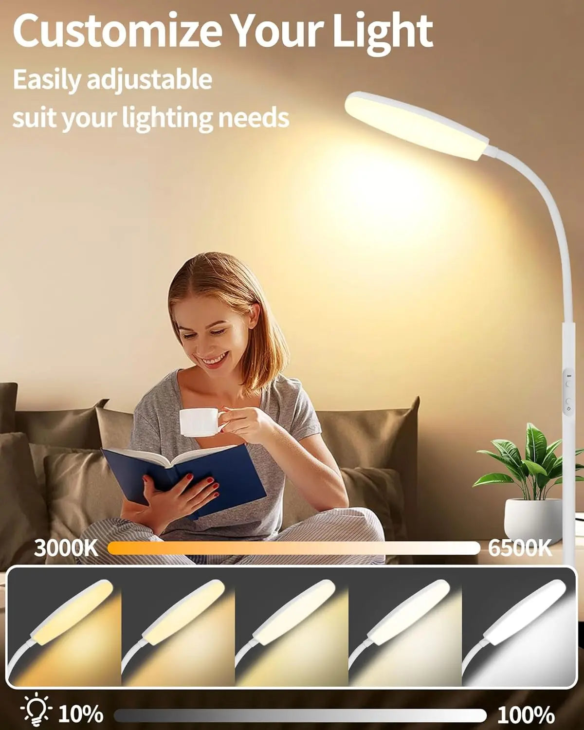 10000 Lux UV-Free Light Therapy Lamp with Remote, Adjustable Color & Brightness for Better Sleep & Mood